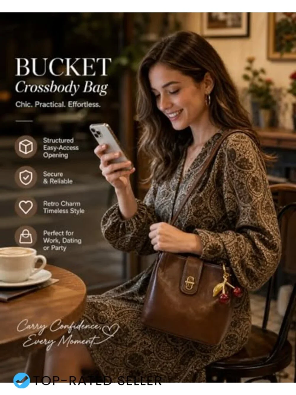 Small Crossbody Bag for Women Hobo Shoulder Bucket Handbag Vegan Leather Purse